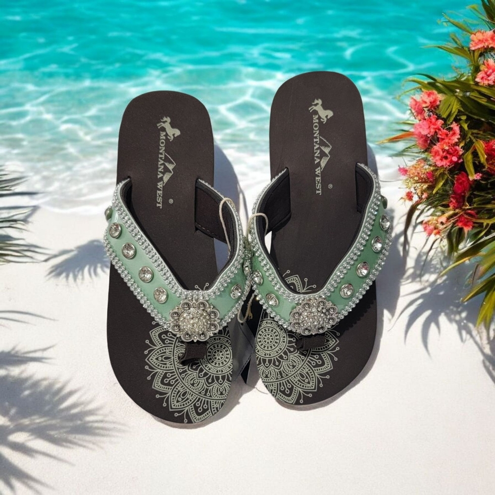 Montana West Women's Green Flip Flops